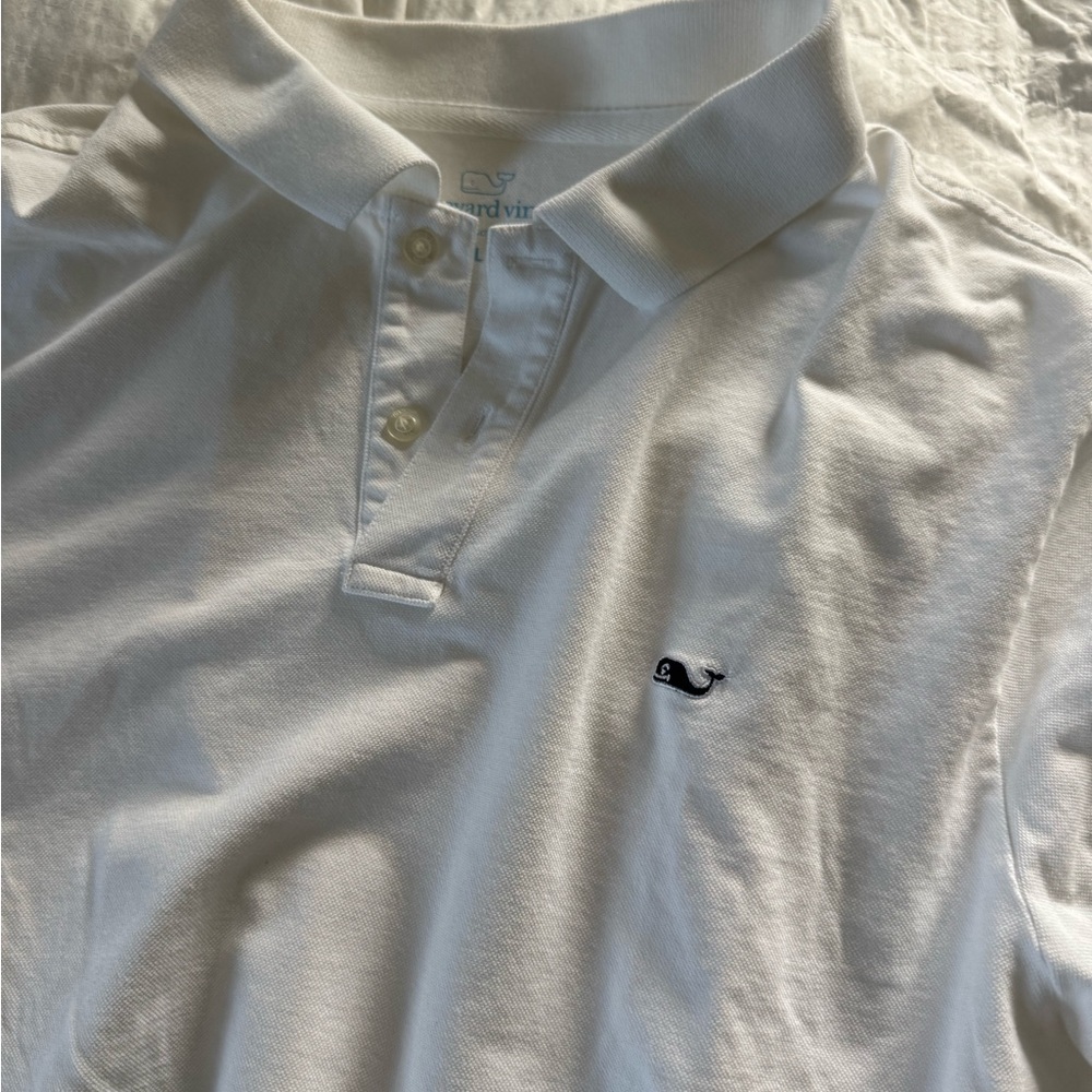 Vineyard Vines White Polo Shirt with Whale Logo